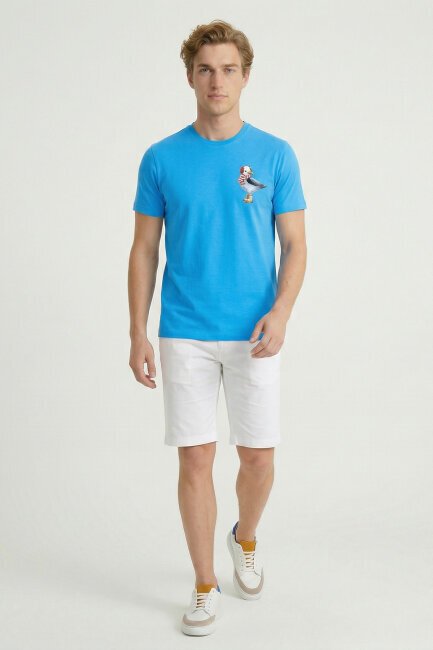 Turquoise Cotton Printed T-shirt - 5