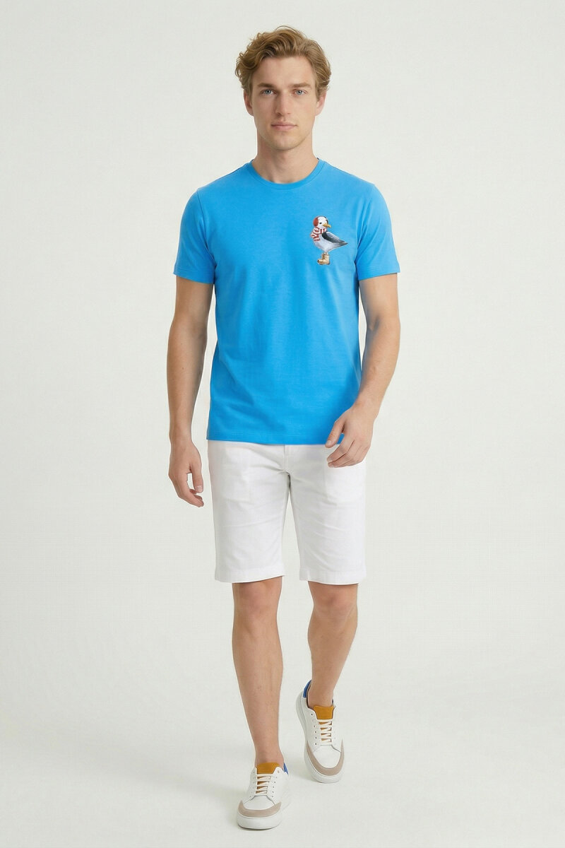 Turquoise Cotton Printed T-shirt - 5