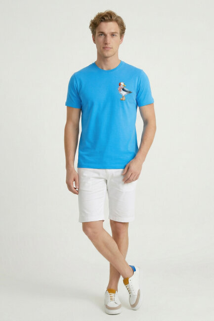 Turquoise Cotton Printed T-shirt - 2