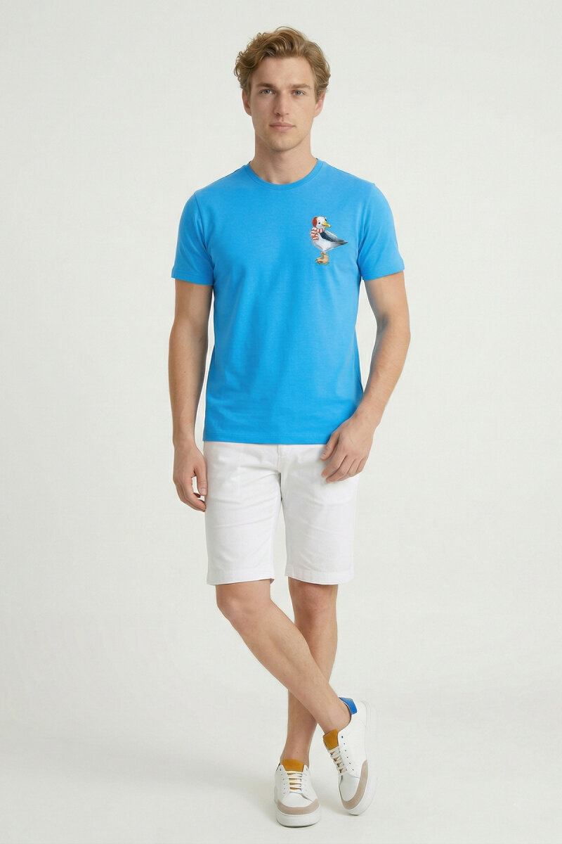 Turquoise Cotton Printed T-shirt (1)