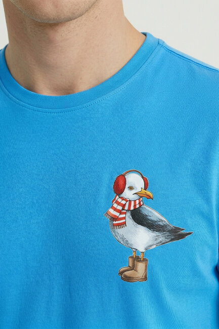 Turquoise Cotton Printed T-shirt - 3