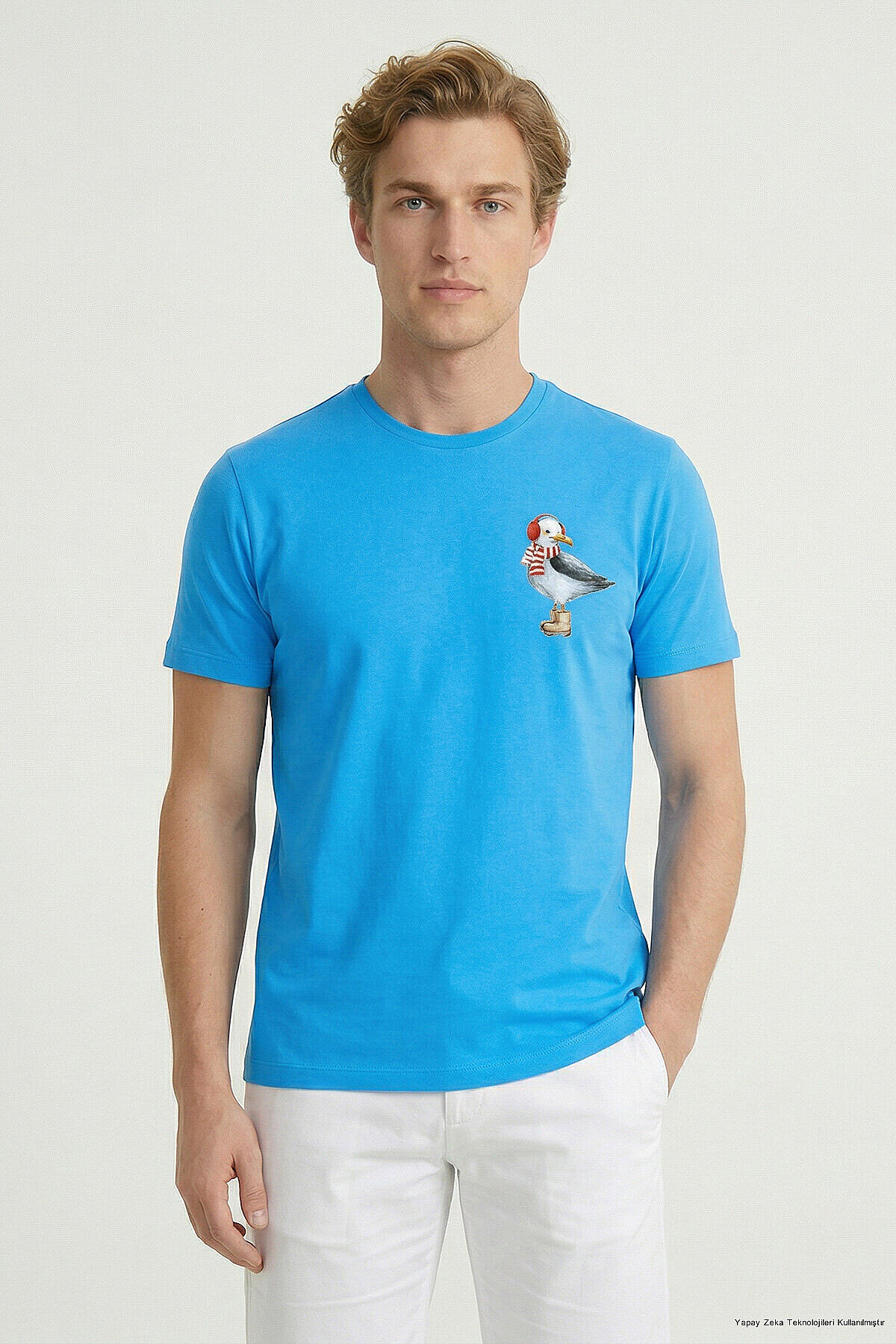 Turquoise Cotton Printed T-shirt - 1