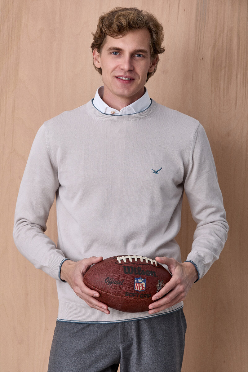 Buz Grisi %100 Pamuk Bisiklet Yaka Kazak