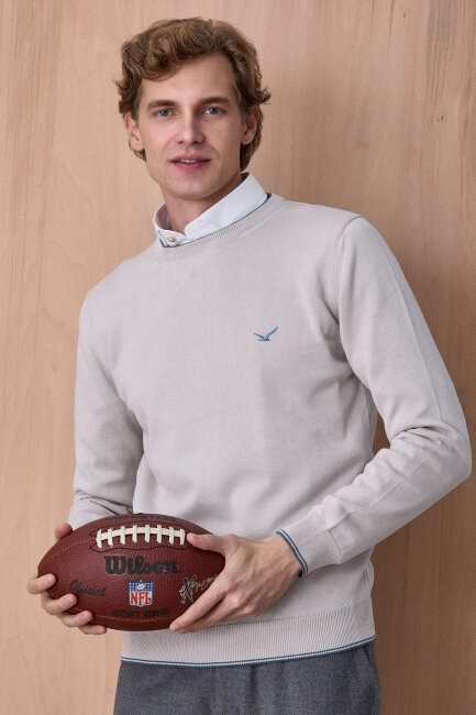 Buz Grisi %100 Pamuk Bisiklet Yaka Kazak - 4