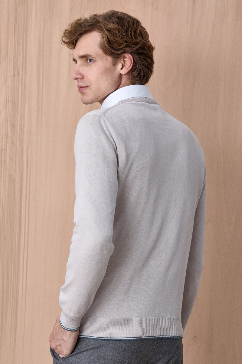 Buz Grisi %100 Pamuk Bisiklet Yaka Kazak - 6