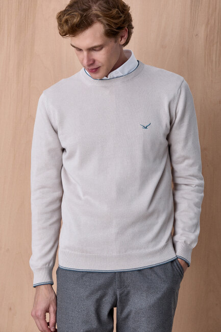 Buz Grisi %100 Pamuk Bisiklet Yaka Kazak - 3