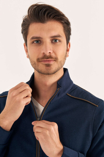 Navy Blue Cotton Sweatshirt Jacket - 3