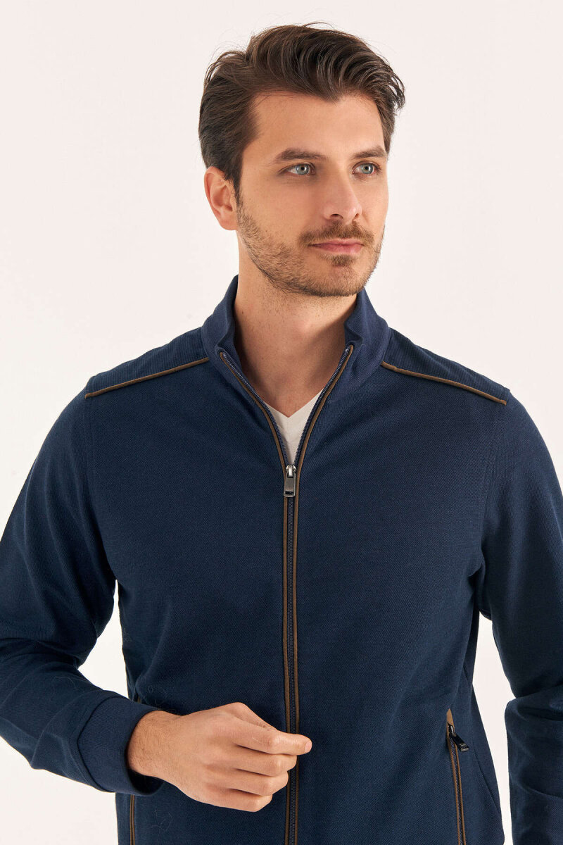 Navy Blue Cotton Sweatshirt Jacket - 4