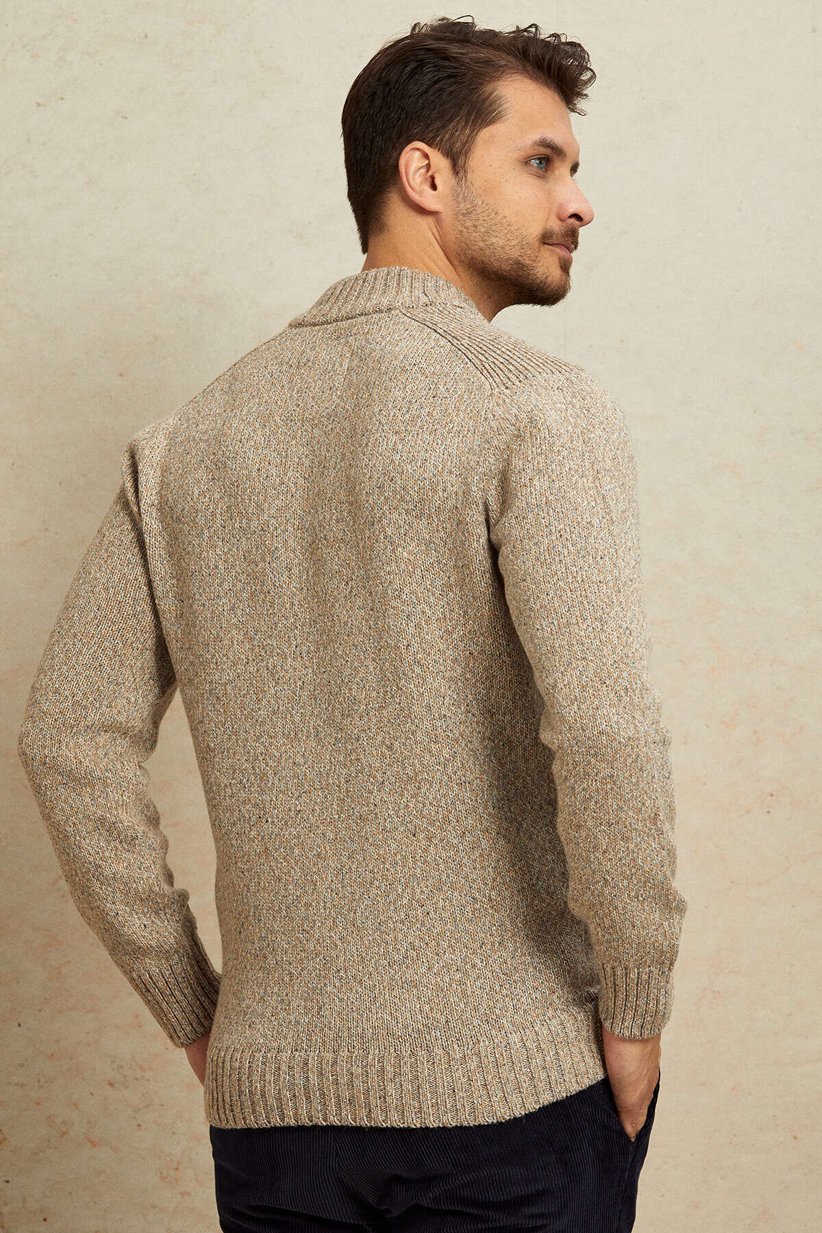 Açık Bej %100 Pamuk Düğmeli Kazak - 6