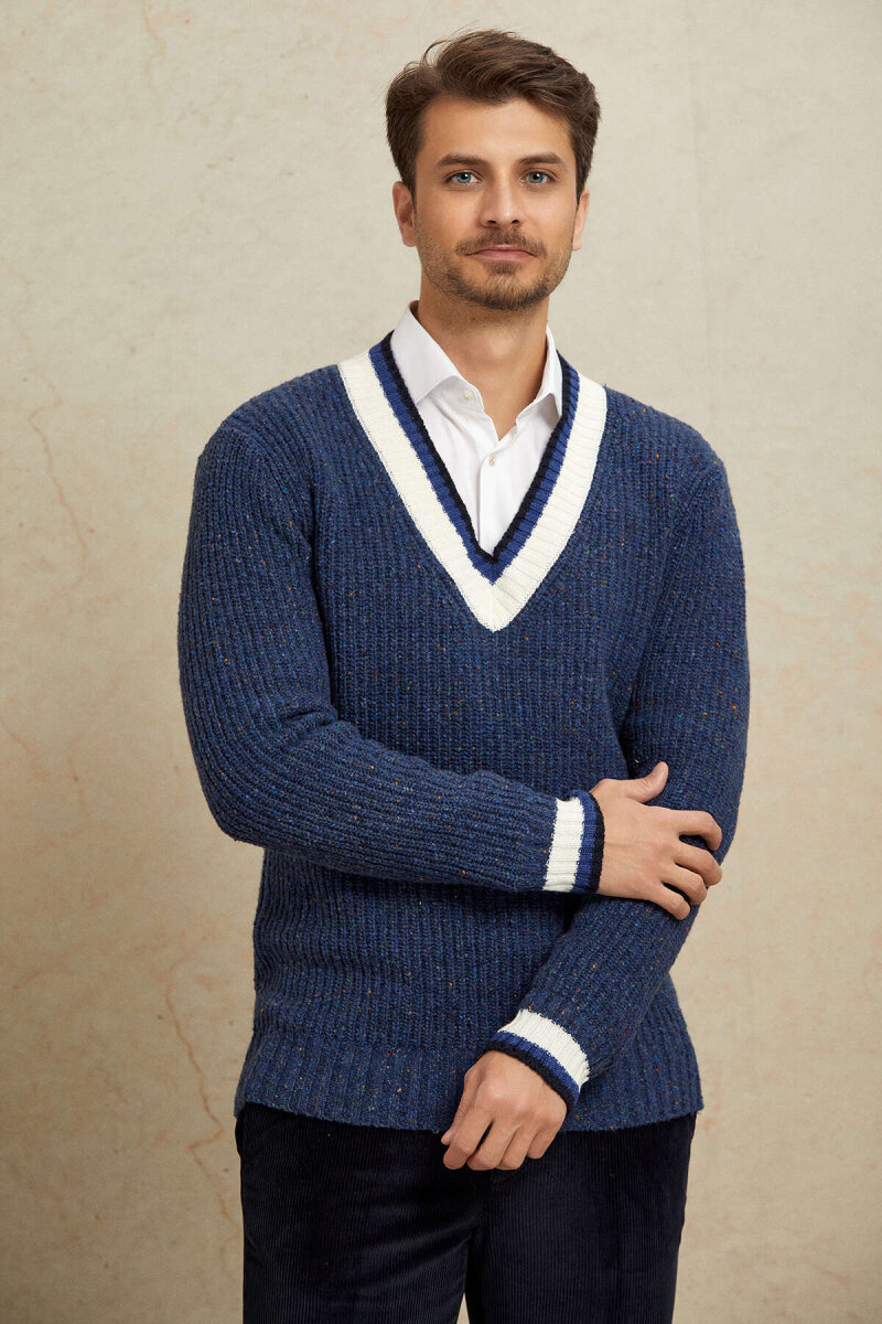 Indigo 100% Cotton V-Neck Sweater (1)