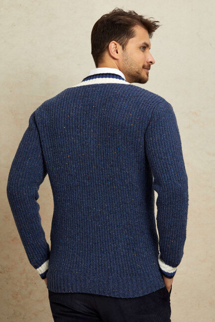 Indigo 100% Cotton V-Neck Sweater - 7