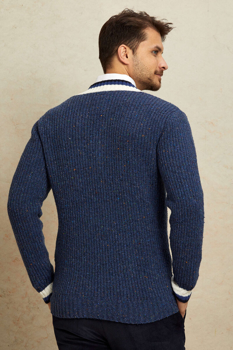 Indigo 100% Cotton V-Neck Sweater - 7