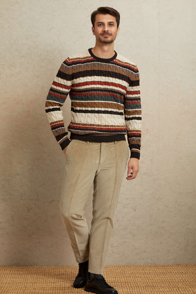 Brown 100% Cotton Round Neck Sweater - 3