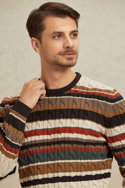 Brown 100% Cotton Round Neck Sweater - 5