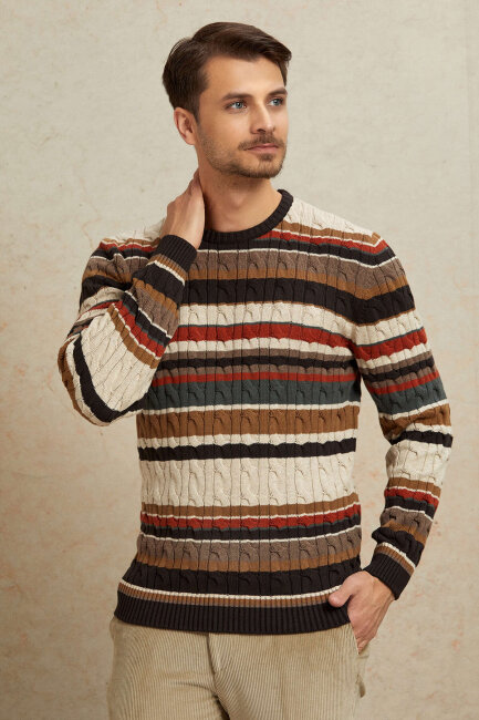 Brown 100% Cotton Round Neck Sweater - 6