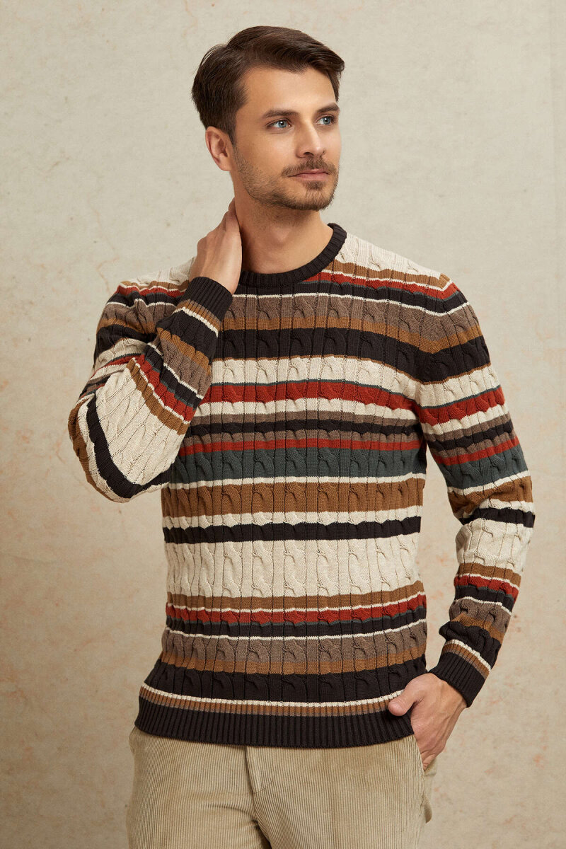 Brown 100% Cotton Round Neck Sweater - 6