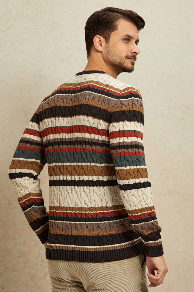 Brown 100% Cotton Round Neck Sweater - 7