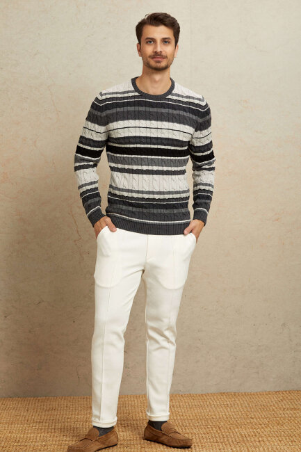 Anthracite 100% Cotton Round Neck Sweater - 3