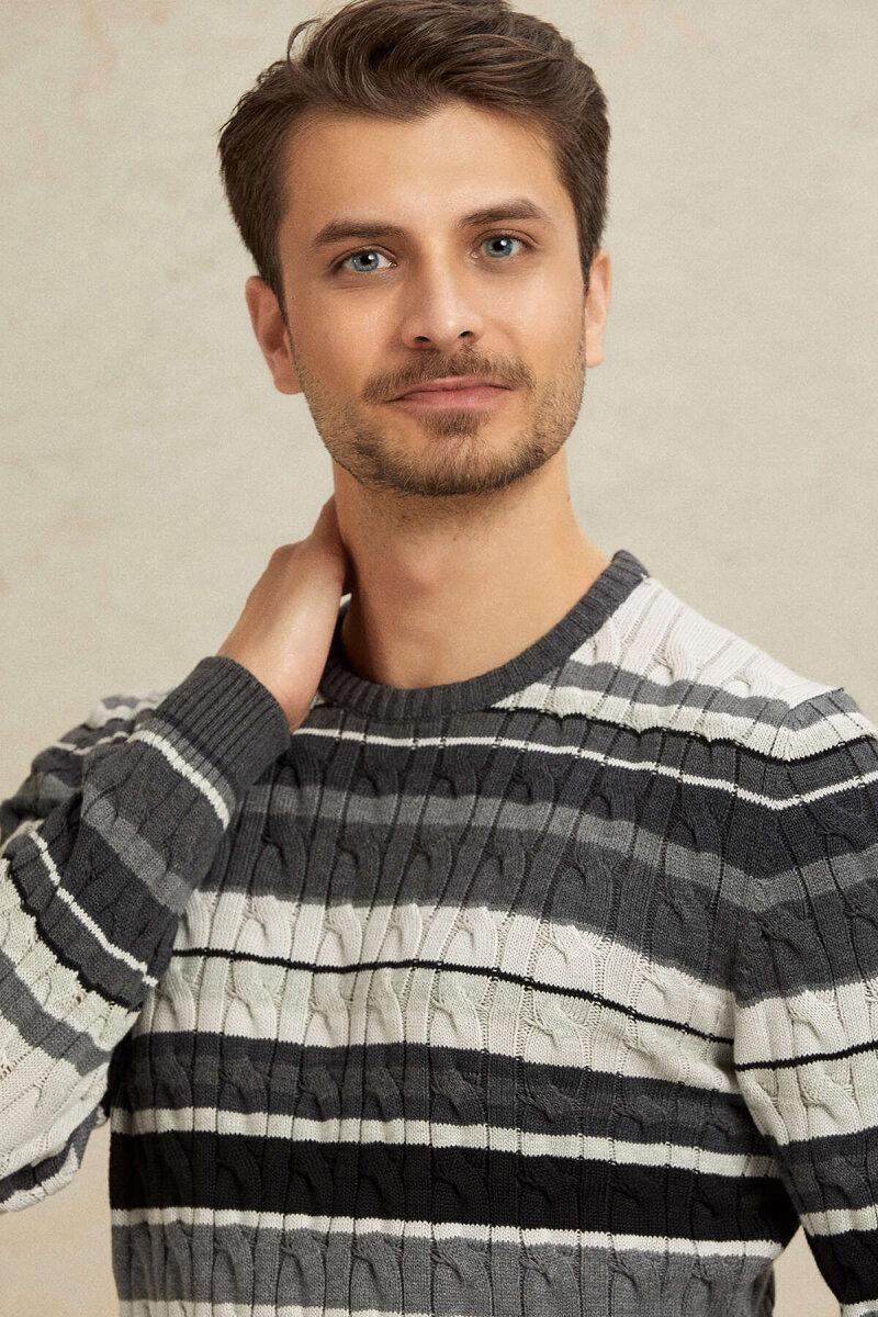 Anthracite 100% Cotton Round Neck Sweater - 5