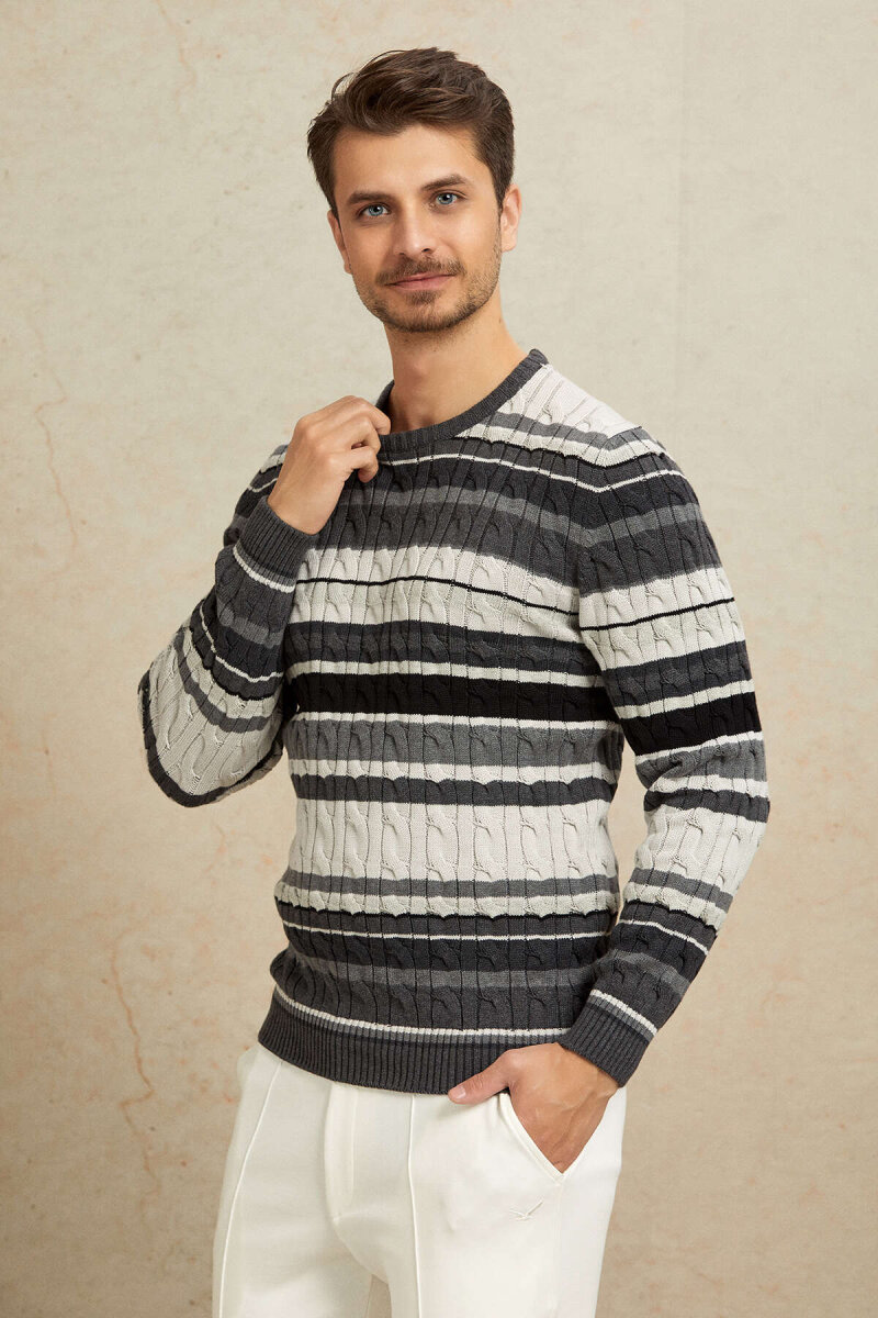 Anthracite 100% Cotton Round Neck Sweater - 6