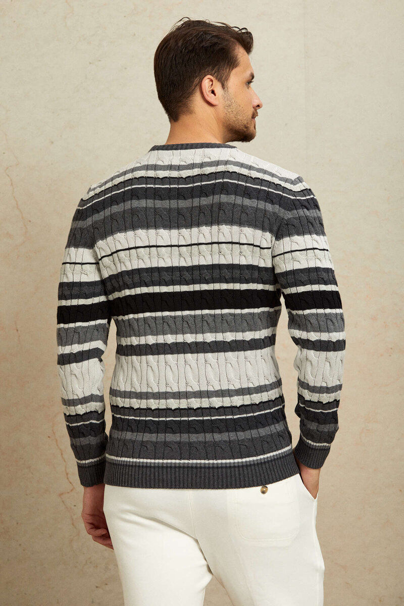 Anthracite 100% Cotton Round Neck Sweater - 7