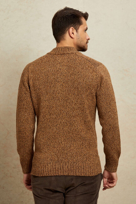 Kahverengi %100 Pamuk Düğmeli Kazak - 7
