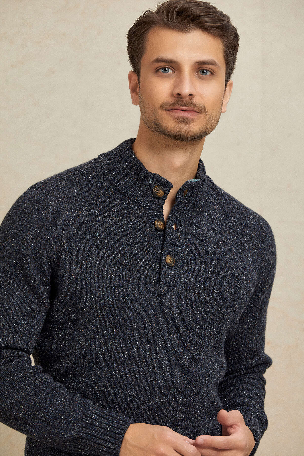Lacivert %100 Pamuk Düğmeli Kazak - 2