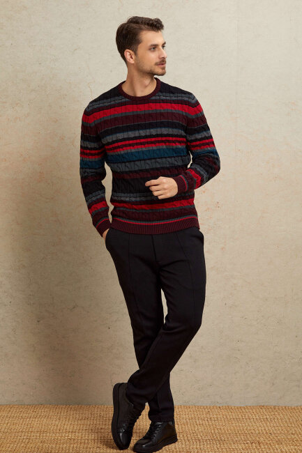 Burgundy 100% Cotton Round Neck Sweater - 3