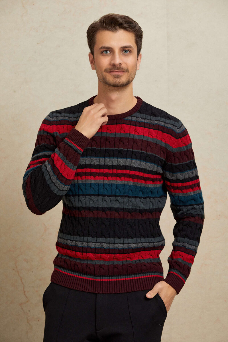 Burgundy 100% Cotton Round Neck Sweater - 4