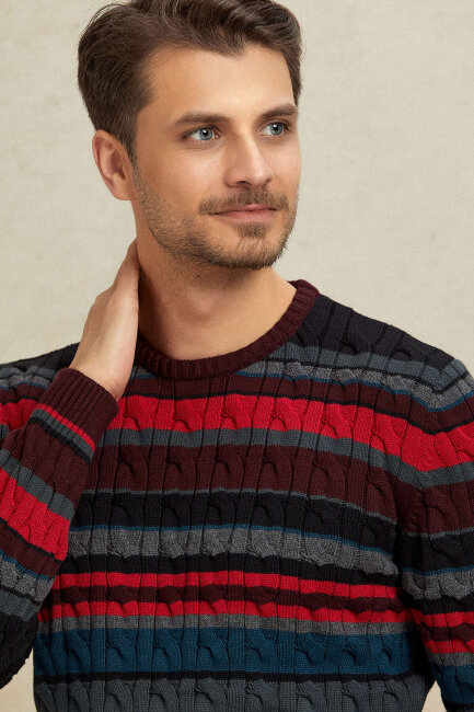 Burgundy 100% Cotton Round Neck Sweater - 5