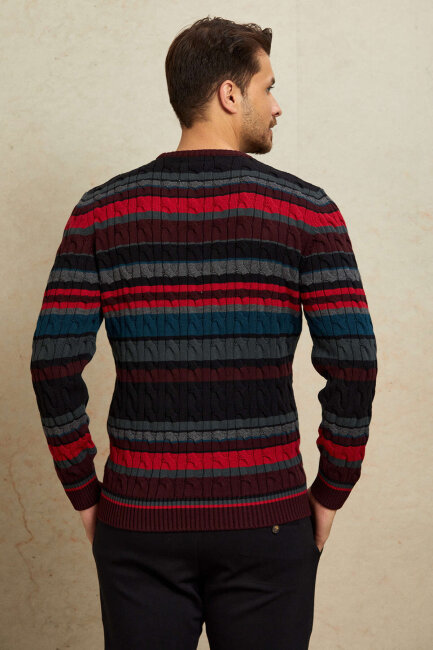 Burgundy 100% Cotton Round Neck Sweater - 7