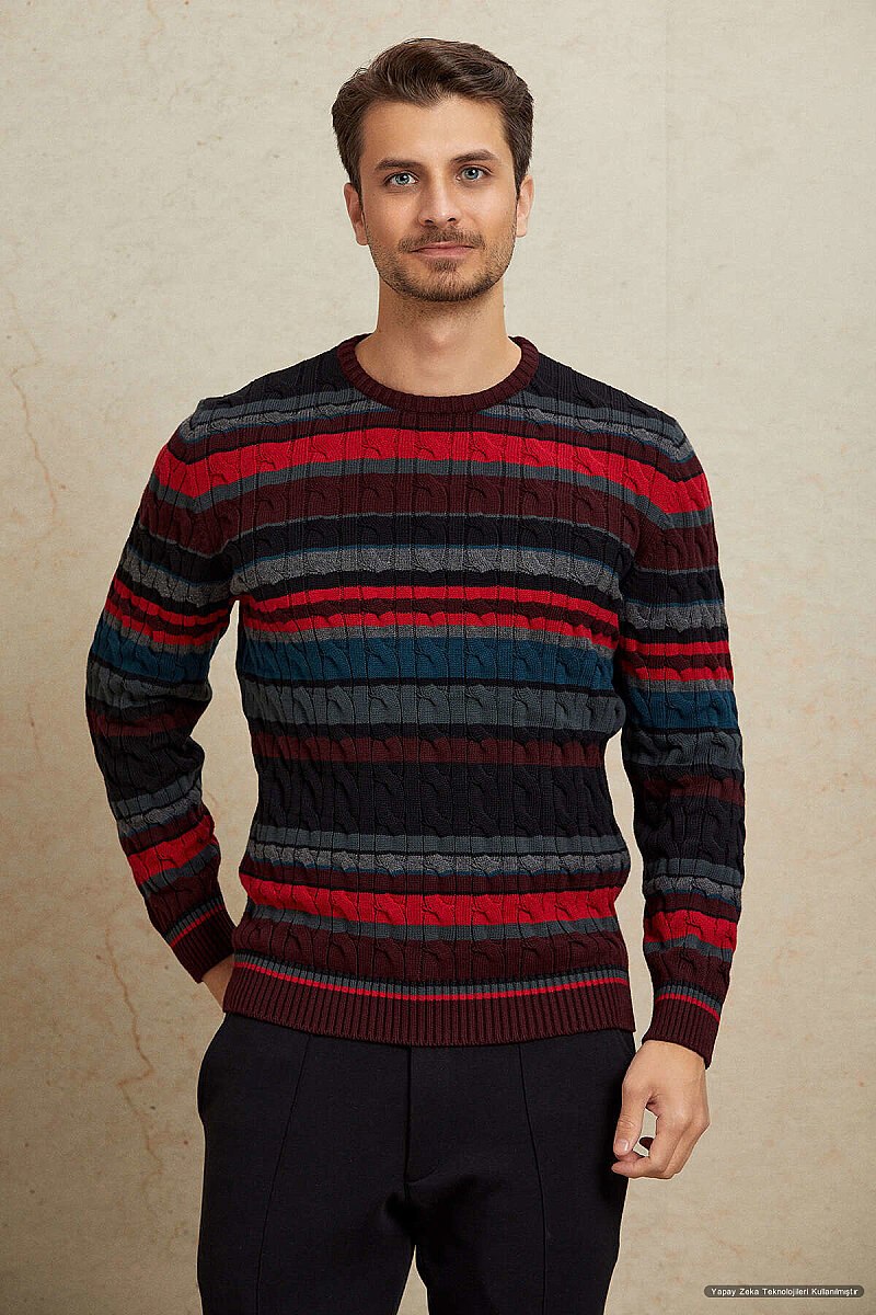Burgundy 100% Cotton Round Neck Sweater