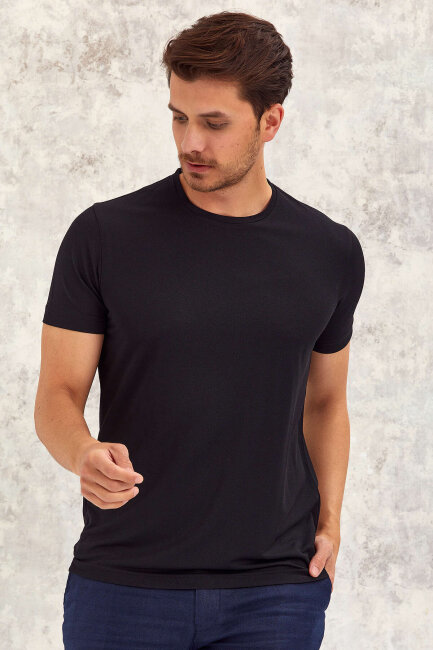 Black Crew Neck Basic T-shirt - 2
