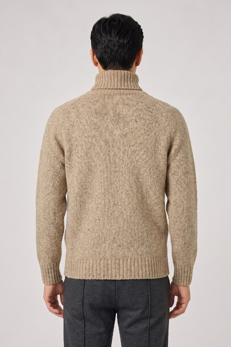 Açık Bej %100 Pamuk Yuvarlak Yaka Kazak - 5