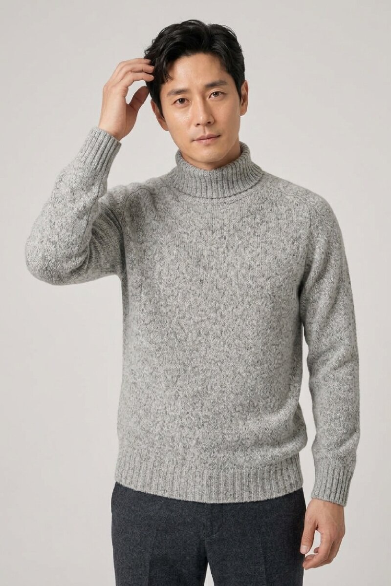 Açık Gri %100 Pamuk Yuvarlak Yaka Kazak (1)