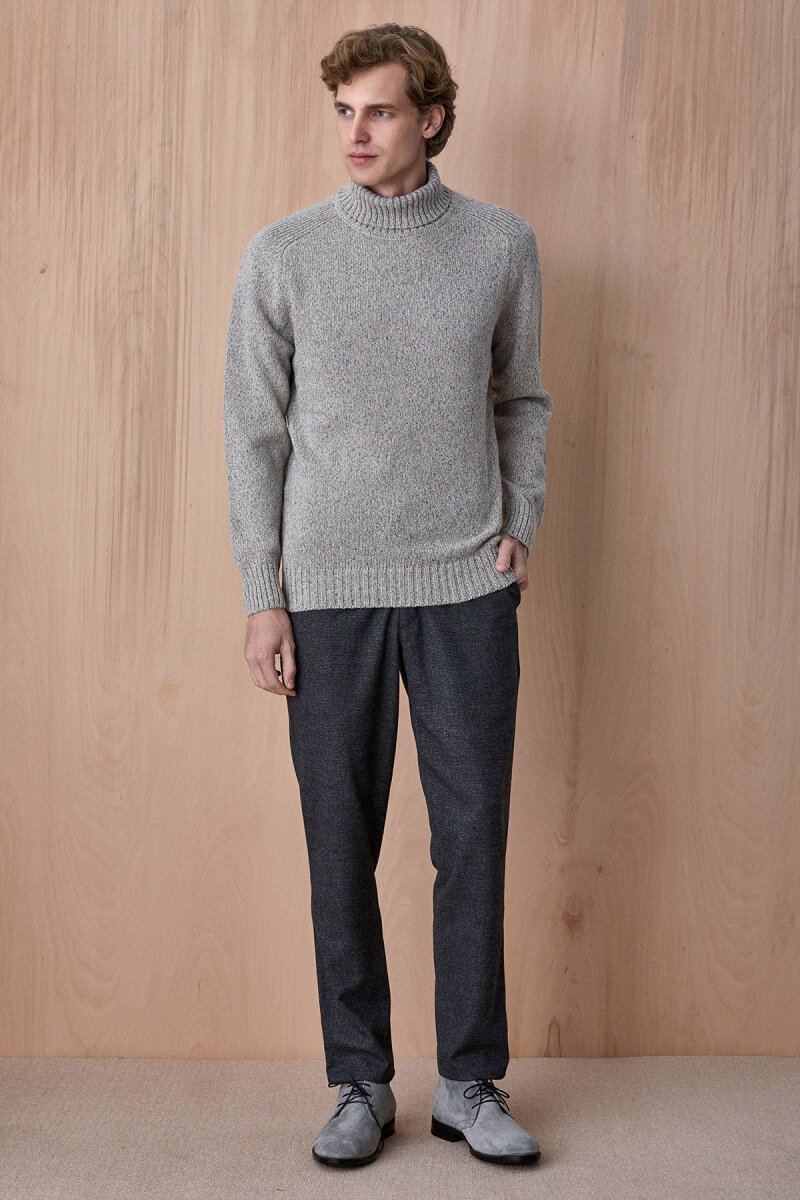 Açık Gri %100 Pamuk Yuvarlak Yaka Kazak - 3