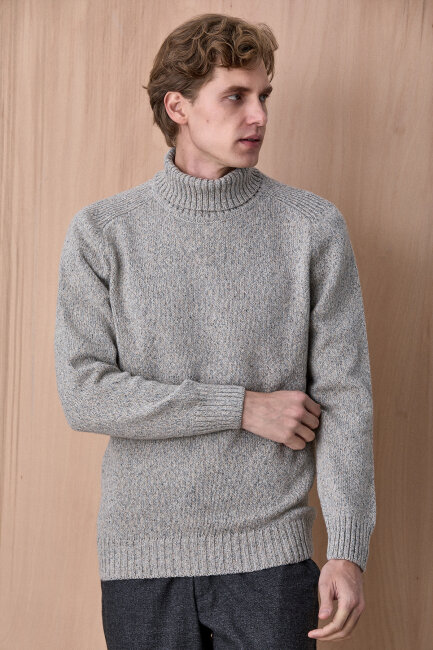 Açık Gri %100 Pamuk Yuvarlak Yaka Kazak - 4