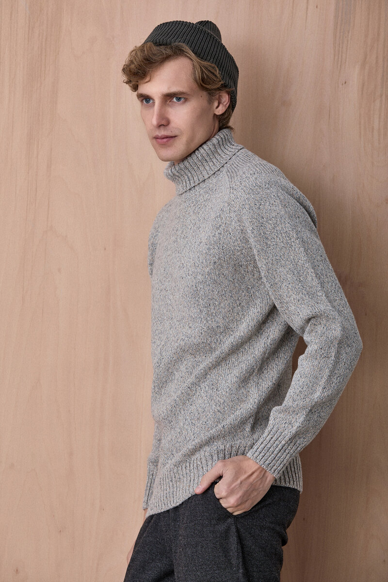 Açık Gri %100 Pamuk Yuvarlak Yaka Kazak - 5