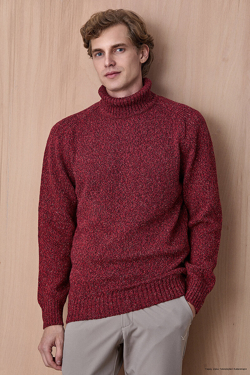 Bordo %100 Pamuk Yuvarlak Yaka Kazak