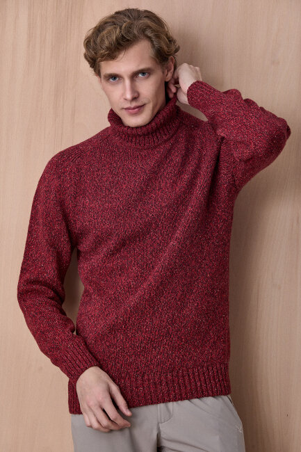 Bordo %100 Pamuk Yuvarlak Yaka Kazak - 4