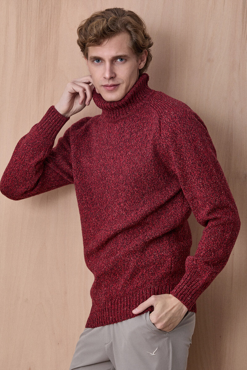 Bordo %100 Pamuk Yuvarlak Yaka Kazak - 5