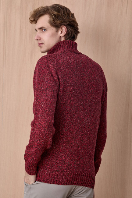 Bordo %100 Pamuk Yuvarlak Yaka Kazak - 6