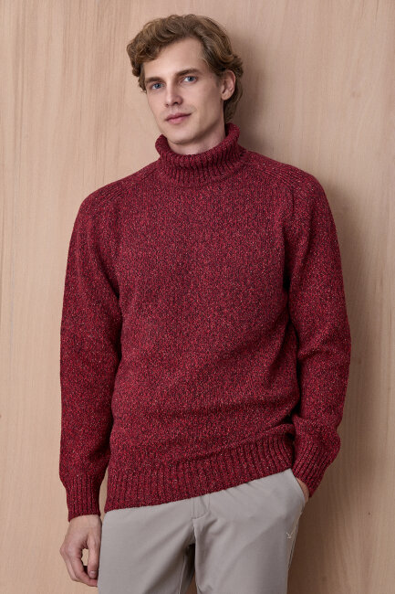 Bordo %100 Pamuk Yuvarlak Yaka Kazak - 1