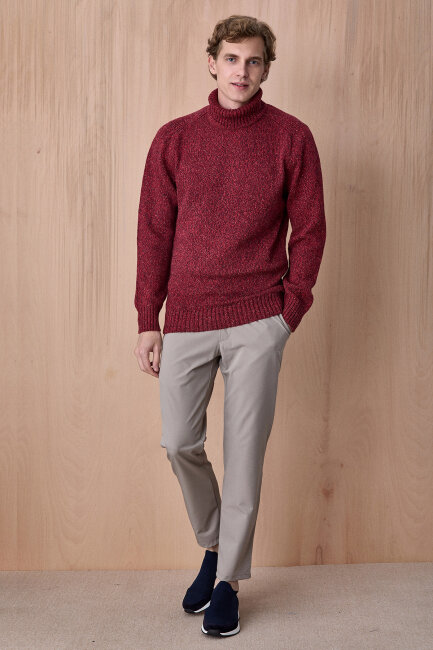 Bordo %100 Pamuk Yuvarlak Yaka Kazak - 3