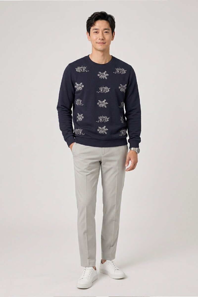 Navy Blue 100% Cotton Sweatshirt - 5
