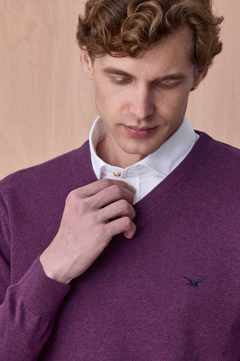 Mor %100 Pamuk V Yaka Kazak (1)