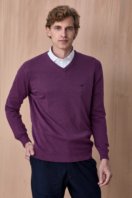 Mor %100 Pamuk V Yaka Kazak - 3