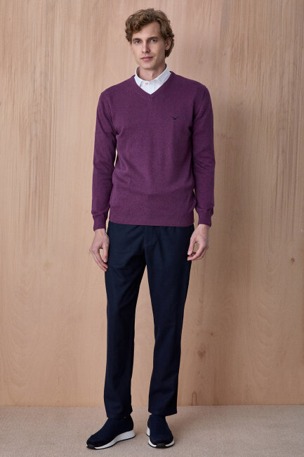 Mor %100 Pamuk V Yaka Kazak - 4