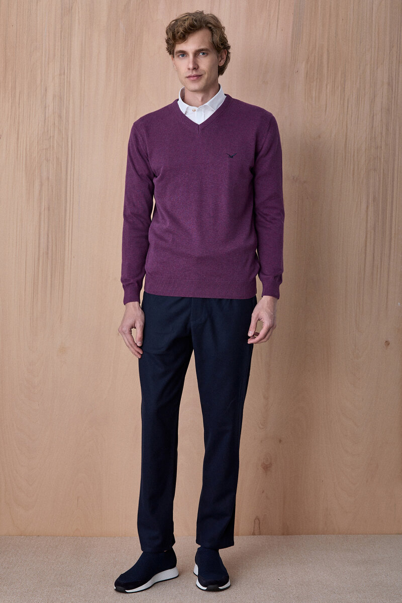 Mor %100 Pamuk V Yaka Kazak - 4