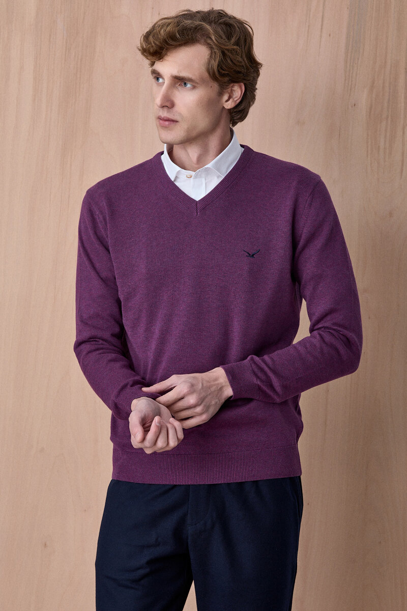 Mor %100 Pamuk V Yaka Kazak - 5